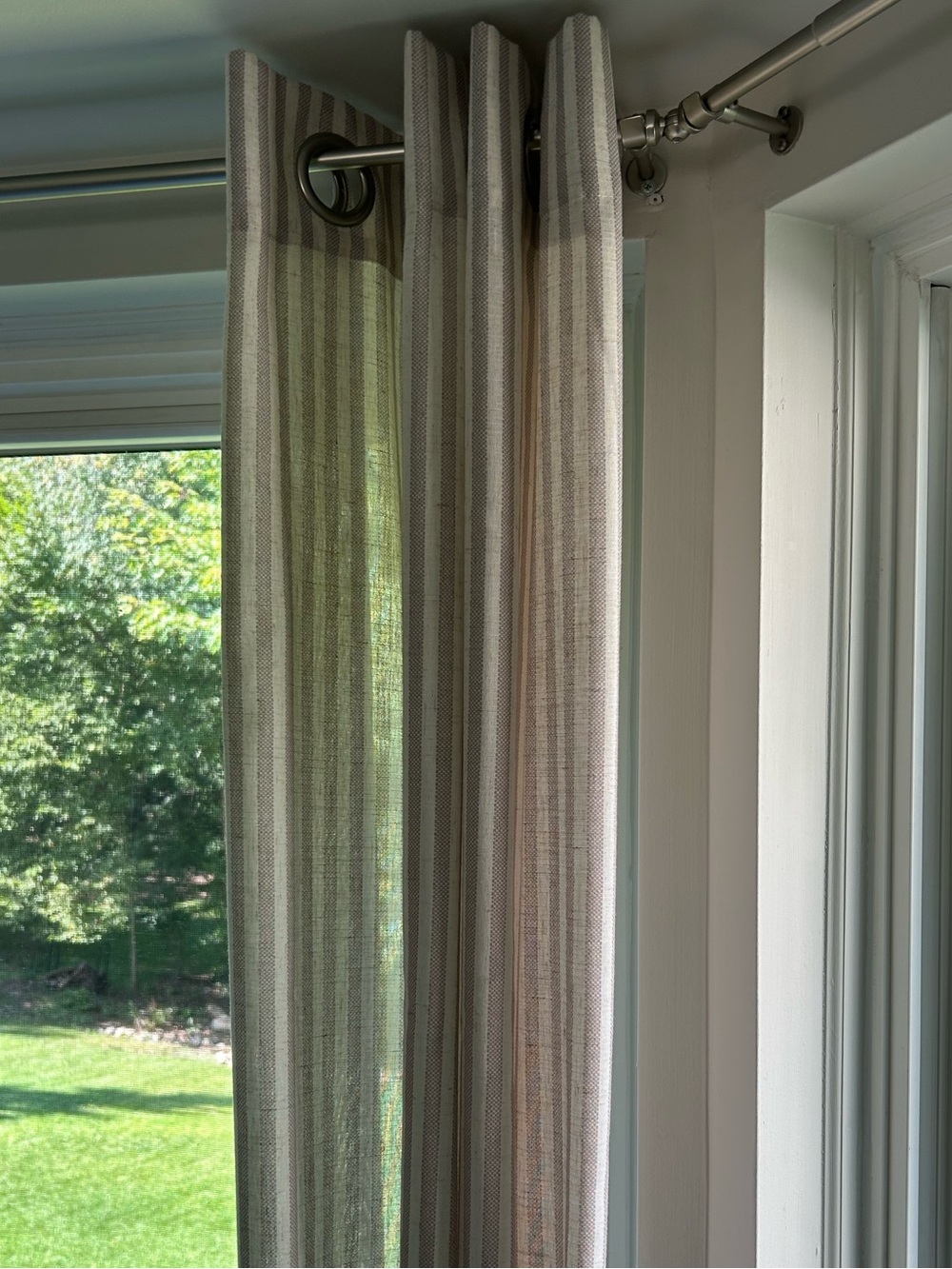 4 Striped Grommet Panels - Linen Window Curtain Panels in Taupe Grey and Beige